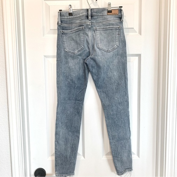 EXPRESS Blue Fleece-Lined Denim Jean Leggings Mid-Rise Raw Hem - Picture 5 of 9